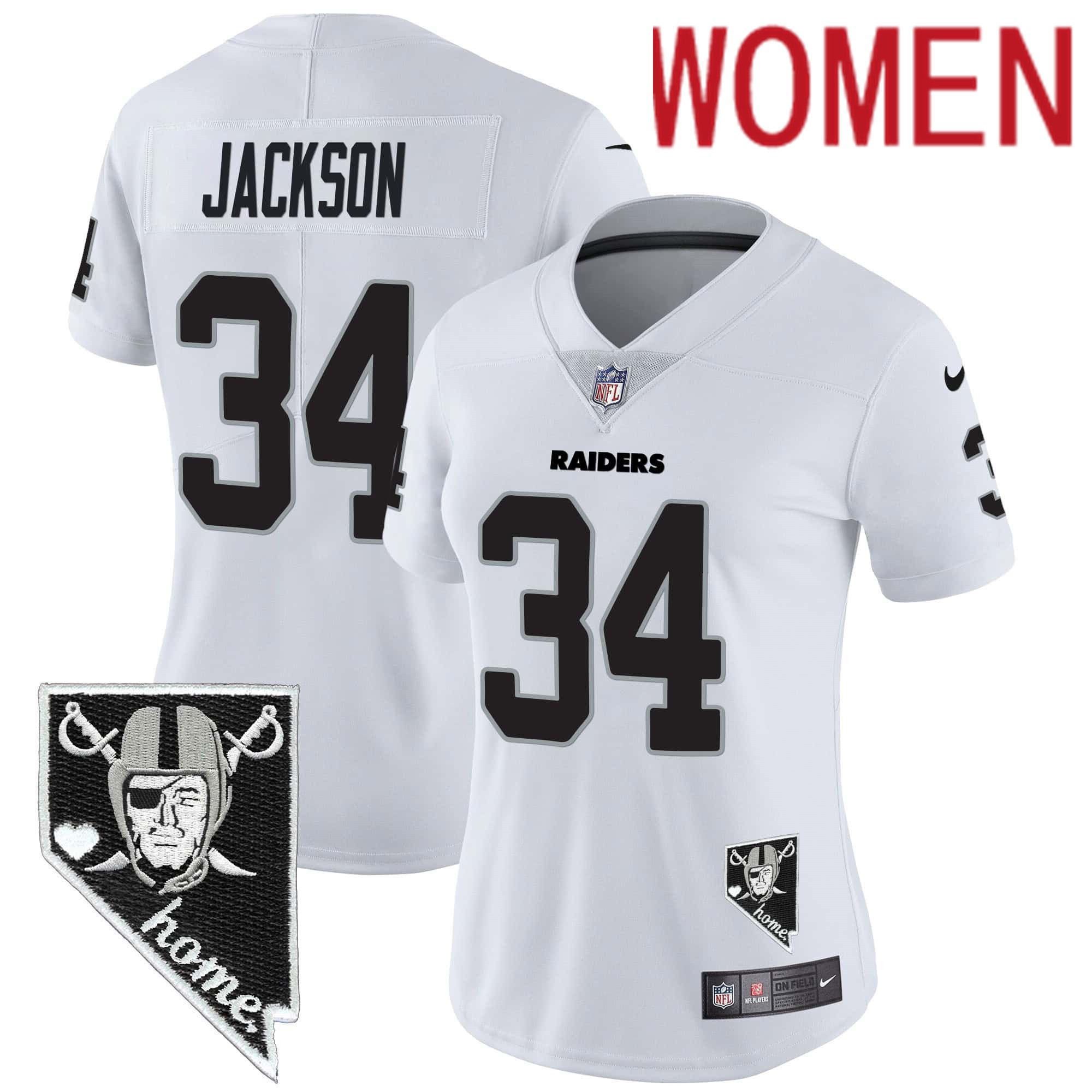 Women Oakland Raiders 34 Jackson White 2024 Nike Nevada Home Patch Vapor NFL Jersey